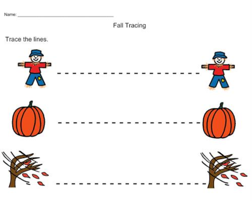 fall tracing worksheets horizontal lines