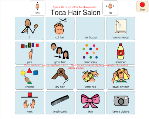 Toca Hair Salon communication board Toca Hair Salon communication board
