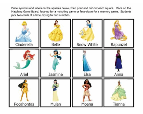 Disney Princess Matching Disney Princess Matching