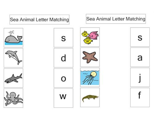 Sea Animal Letter Matching Sea Animal Letter Matching