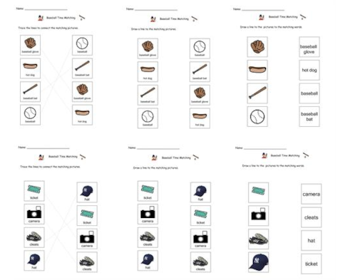 baseball time matching worksheets unique summer 2013